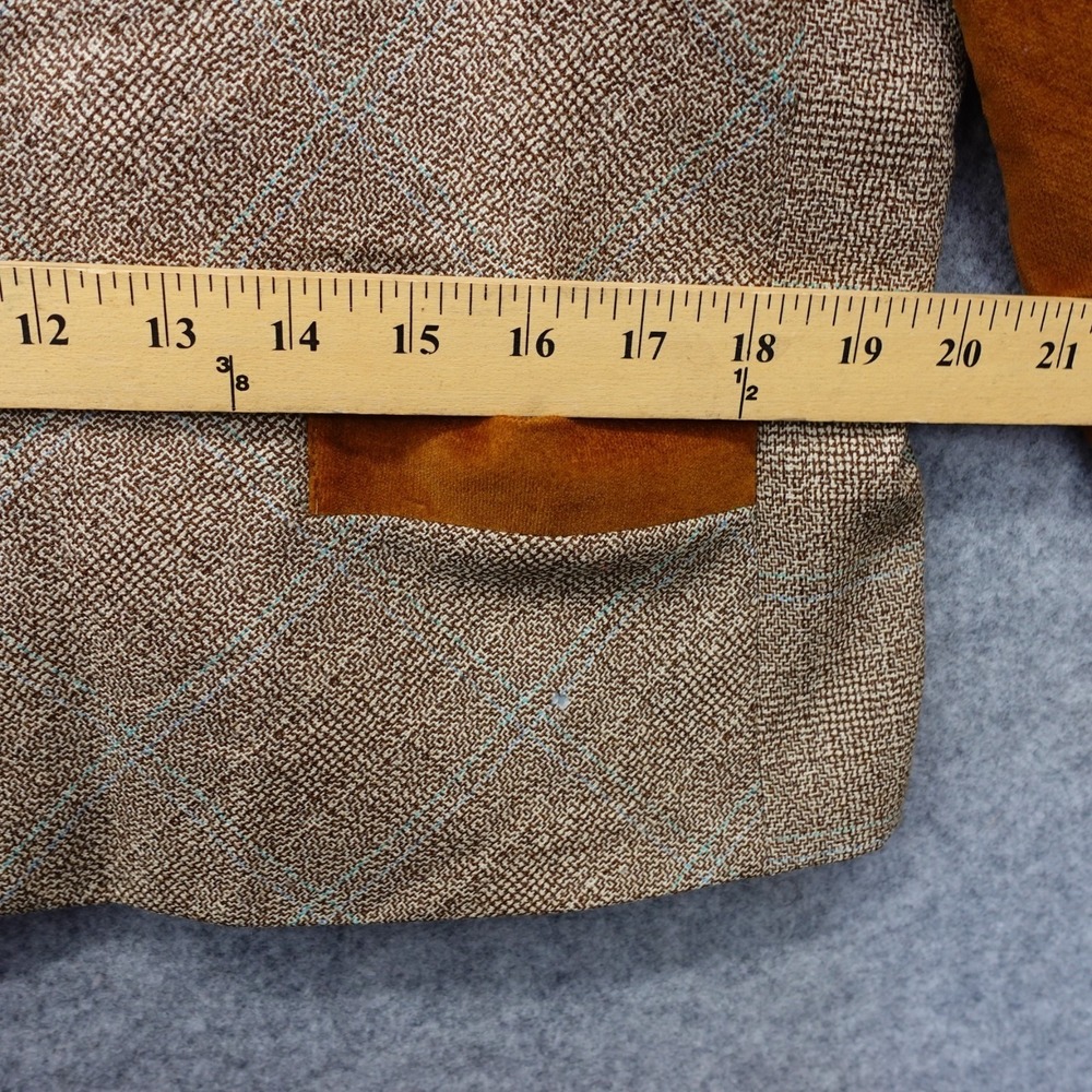 Vintage Tweed Jacket Womens L 12 Brown Plaid HARVE BENARD Velvet Mandarin Collar - Picture 6 of 16